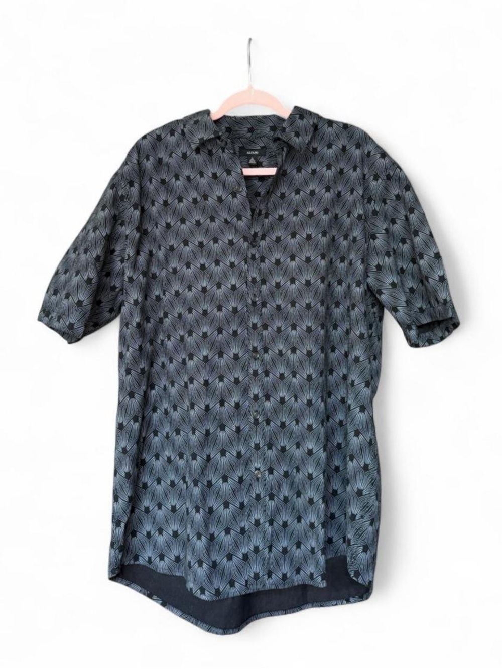 Alfani mens black & gray palm leaf pattern button-up shirt size XL